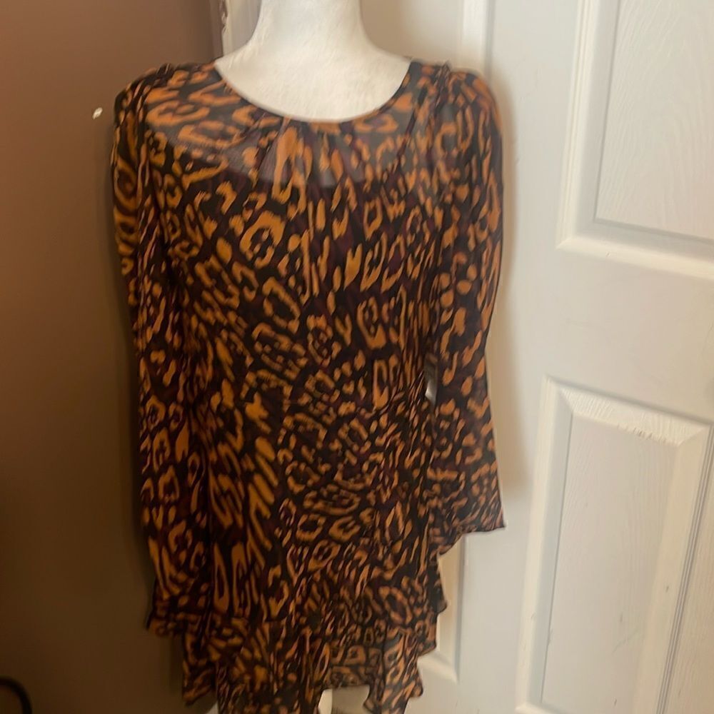DKNY Leopard Print Mini Dress In Roasted Pecan Medium  NWT